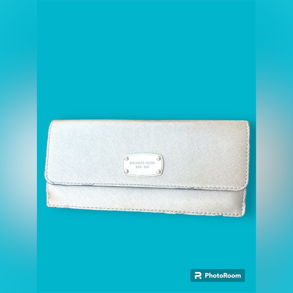 Michael Kors Jet Set Rose Gold Bronze Metallic Leather Slim Line Travel Wallet